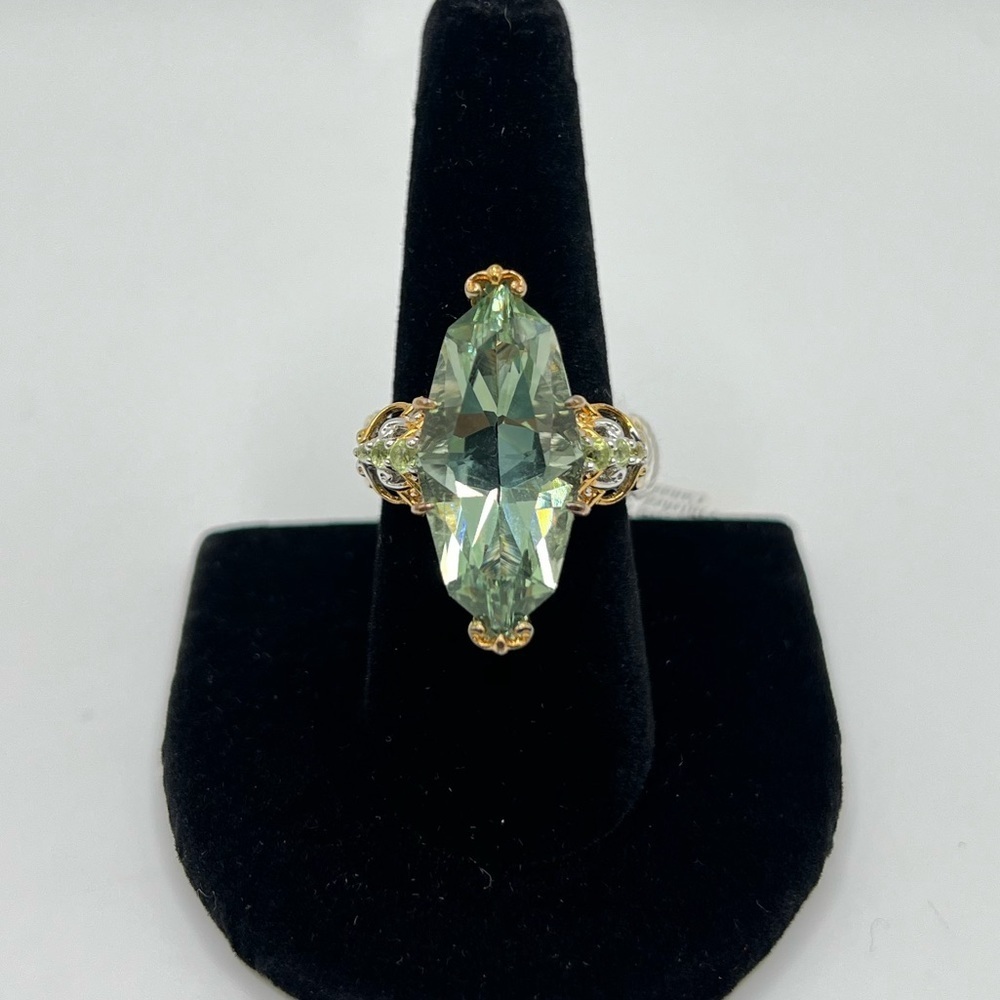 Gems en Vogue 13.46ctw Prasiolite & Peridot Ring 18K Gold Sterling Size 8 NWT